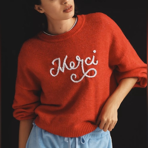 NWT! Anthropologie Flare Red Sundry Merci Long-Sleeve Sweater - Size Medium - Picture 2 of 6